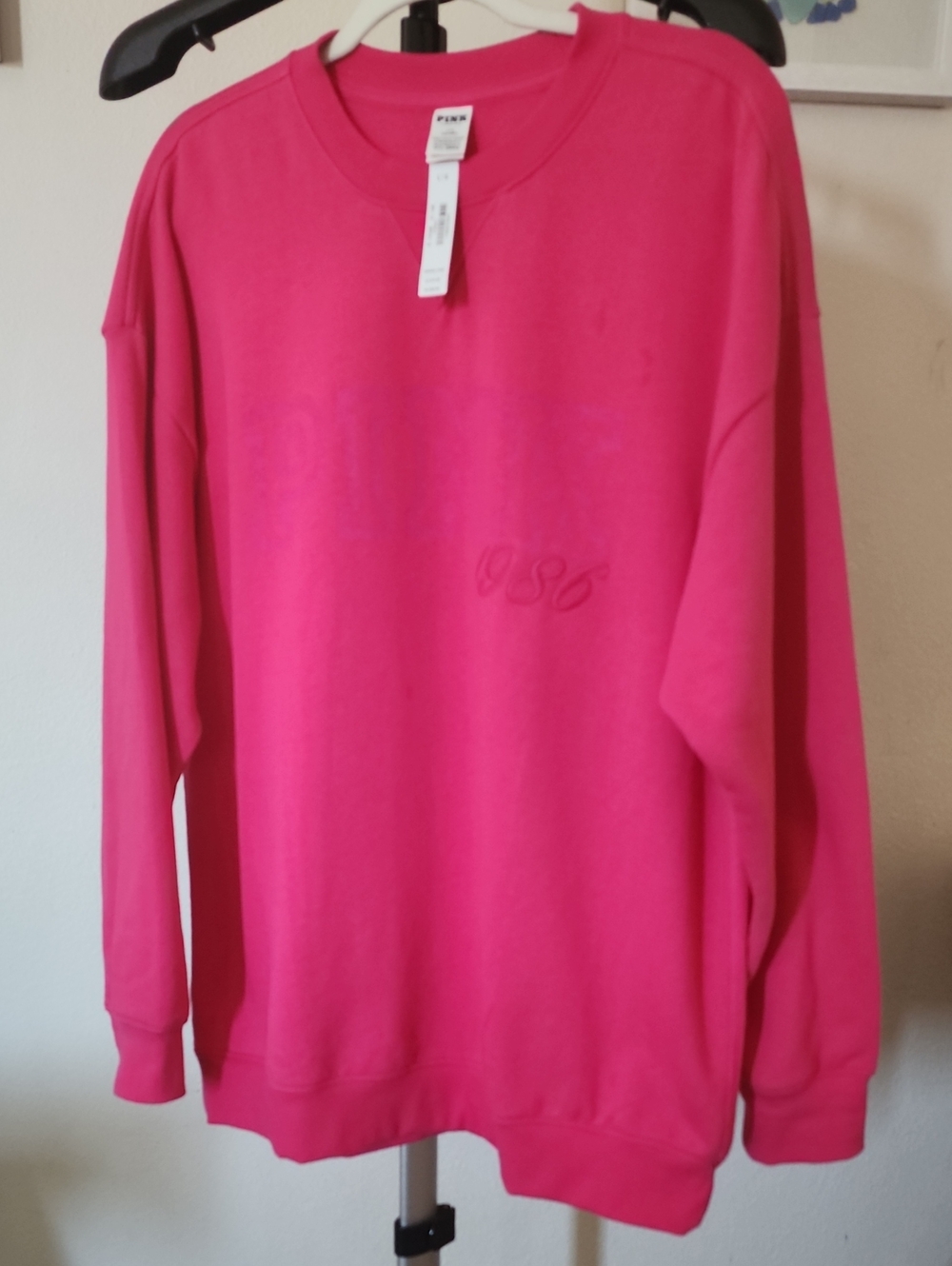 PINK Victoria's Secret Hot Pink Embroidered Logo Sweatshirt